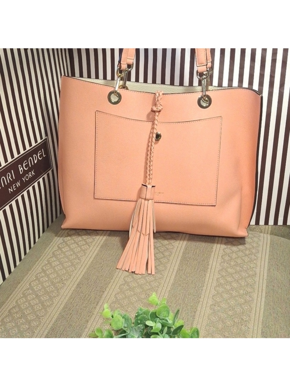 Henri Bendel Worth Ave Peach Leather Tote with Large Tassel, Like New